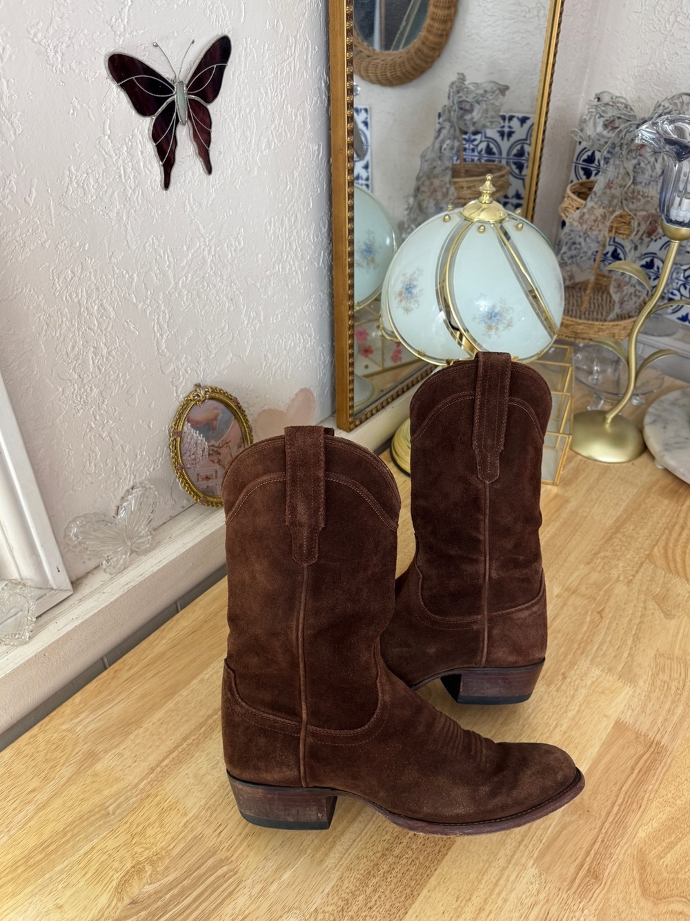 Tecovas Brown Suede Western Cowboy Boots Pull On Leather Boots Size 10 Indie